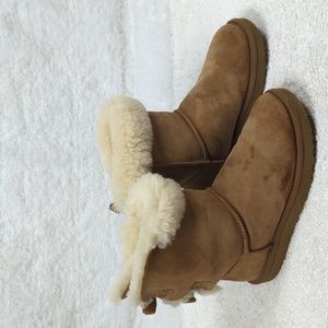 UGG Shearling Ankle Boots Womens 8 Tan Suede Flats Shoes